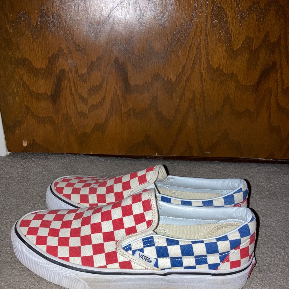 blue and red checkered vans